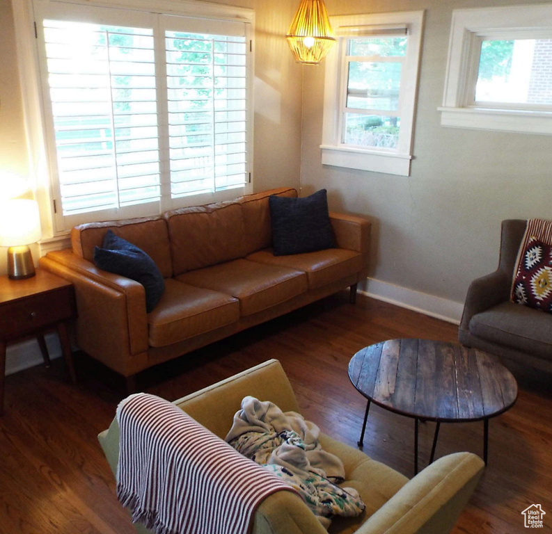 Living area with wood finished floors