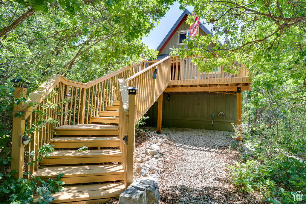 Deck featuring stairs