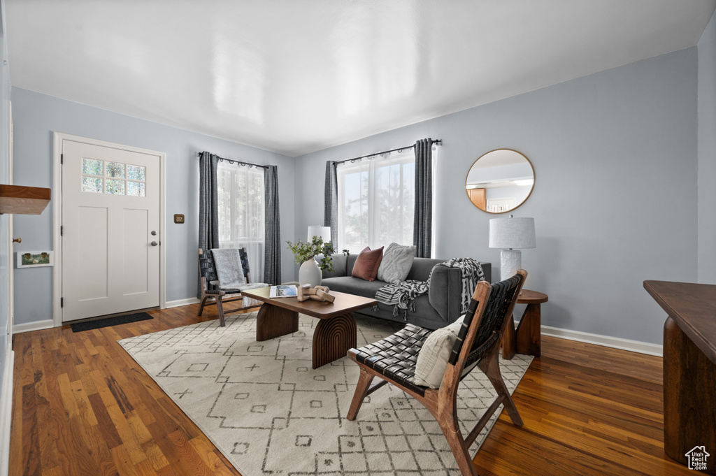 Living area with light wood-style floors