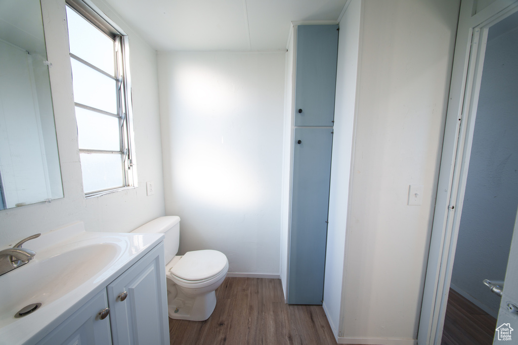 Bathroom with vanity and wood finished floors
