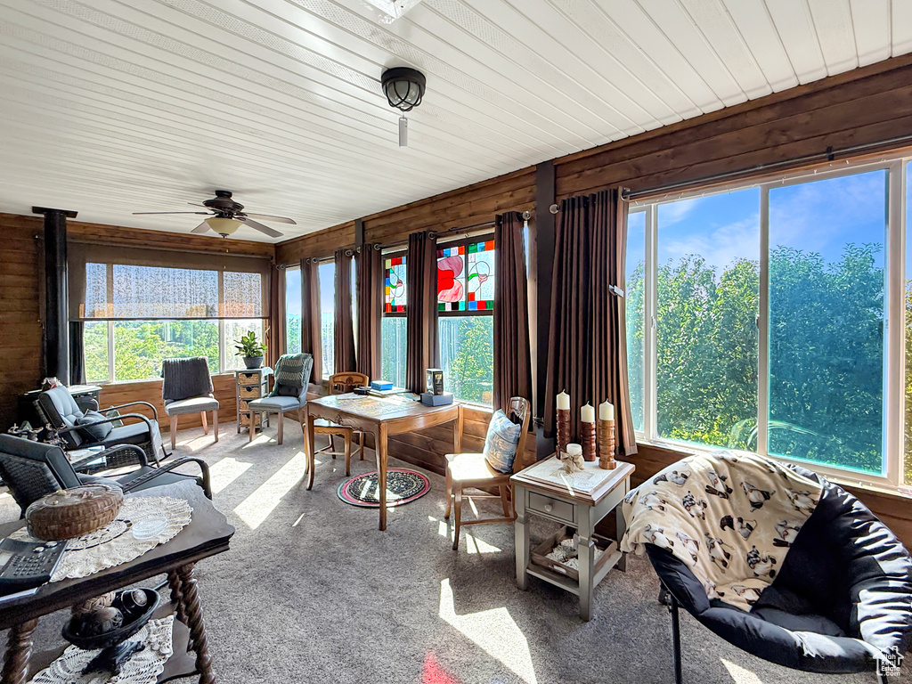 Sunroom / solarium featuring a wood stove