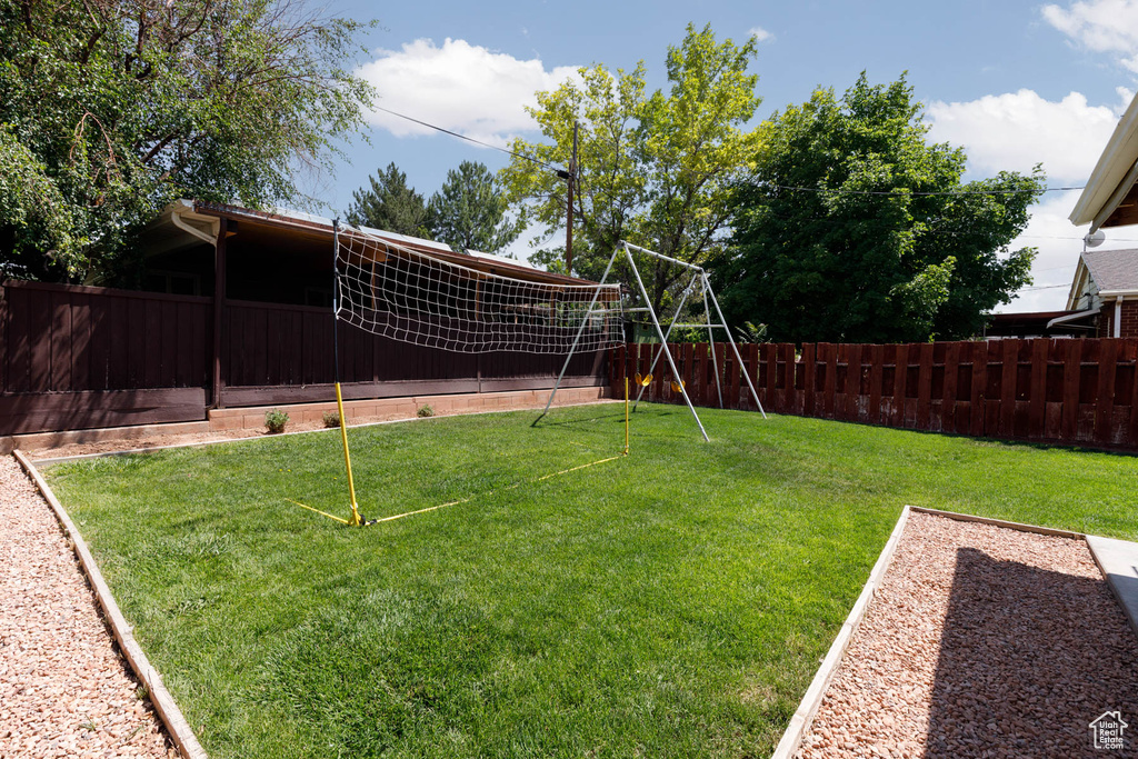 View of fenced backyard