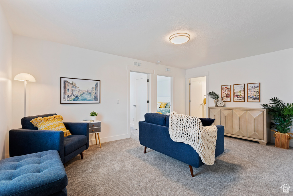 Carpeted living area with baseboards