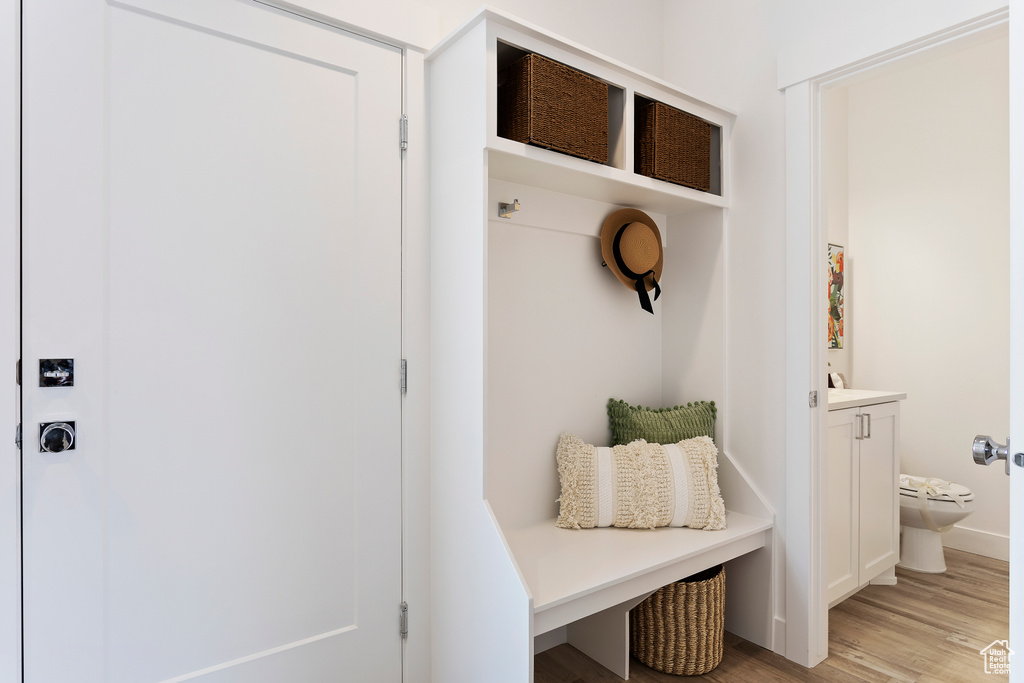 Mudroom featuring light wood-type flooring