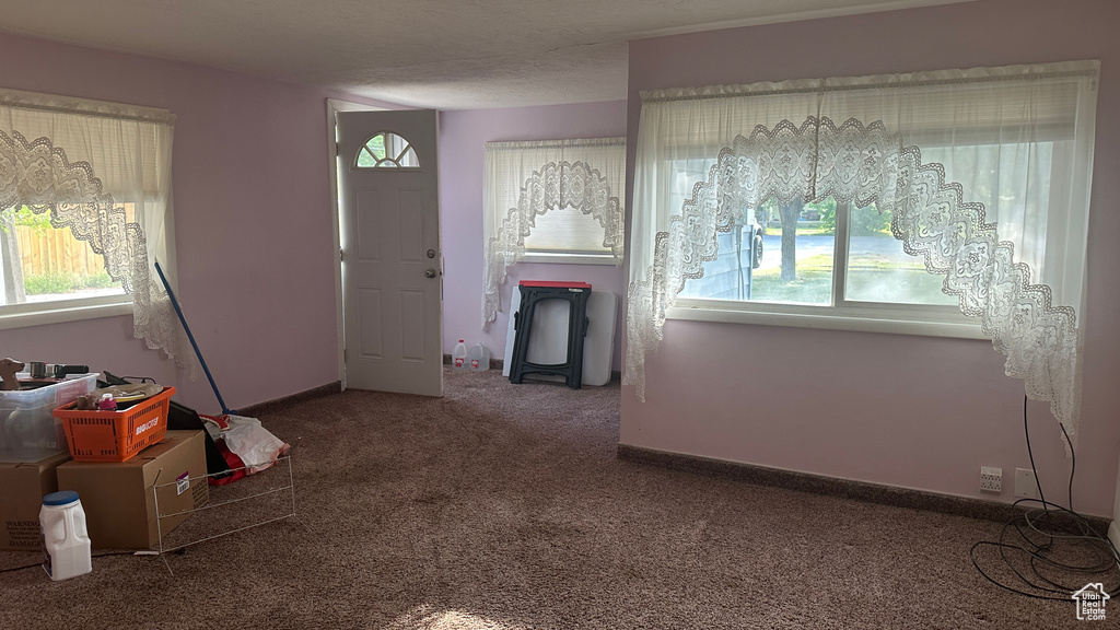 Hall featuring carpet and baseboards