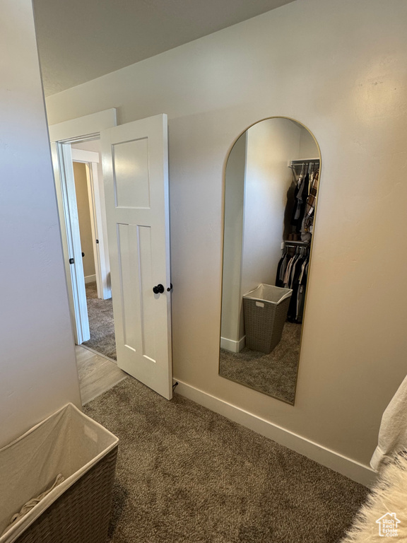 Corridor featuring carpet and arched walkways