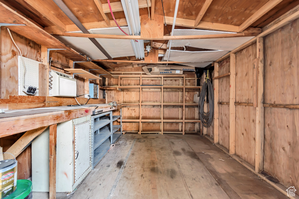 Garage featuring a workshop area