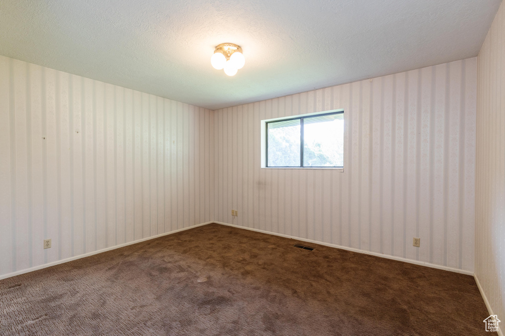 Unfurnished room with carpet and a textured ceiling