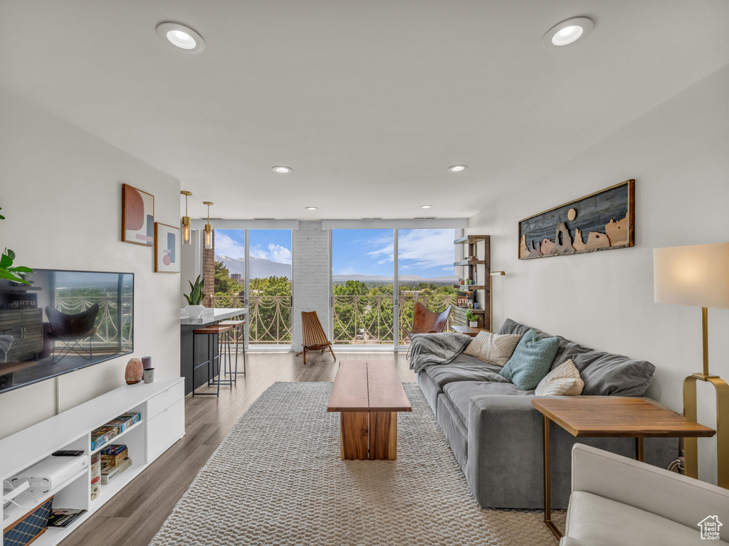Living room featuring recessed lighting and wood finished floors