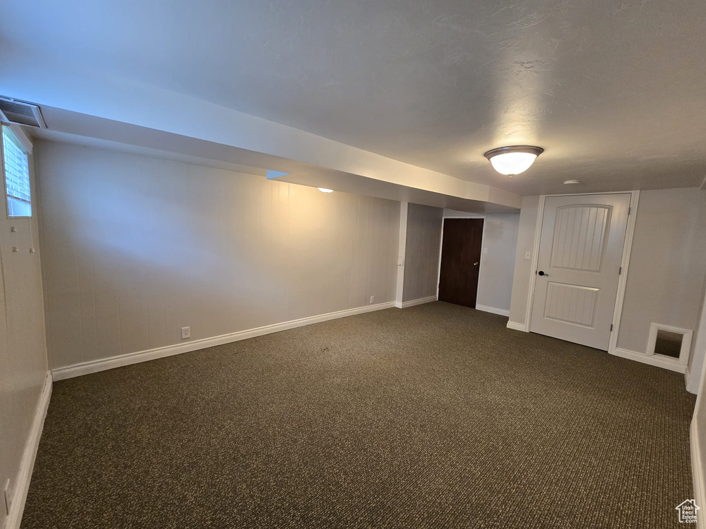 Below grade area with dark carpet