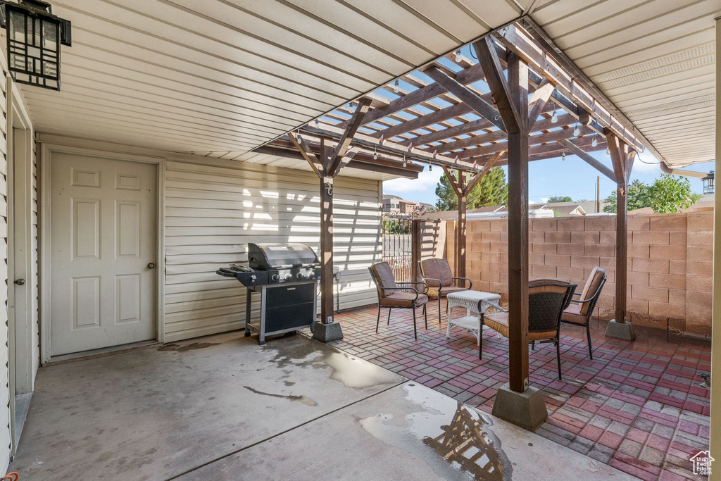View of patio / terrace with a pergola and grilling area