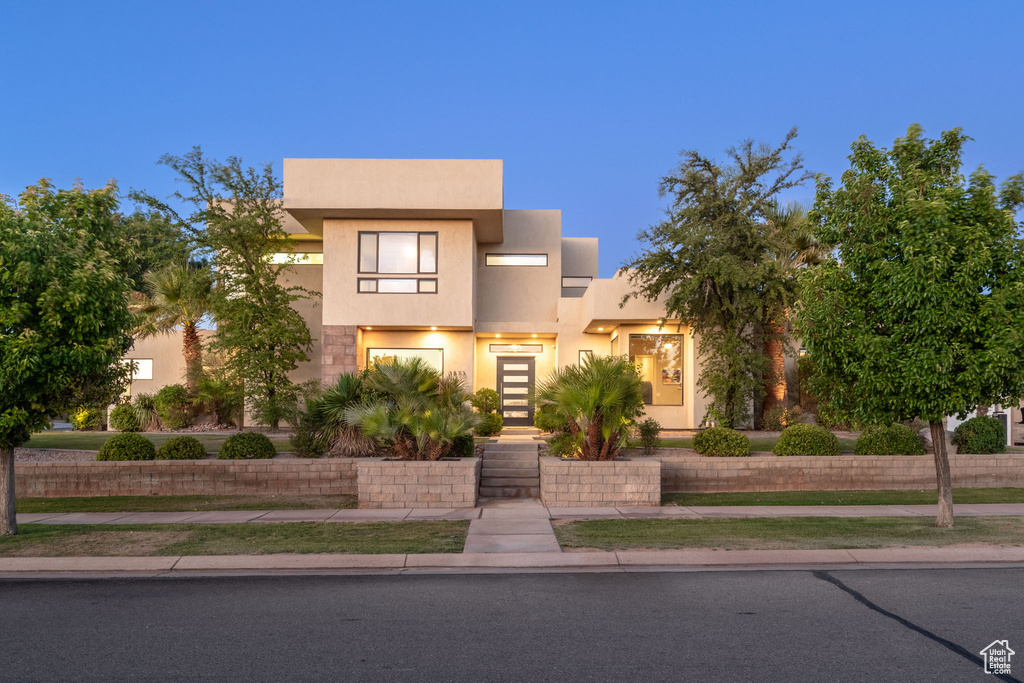 Contemporary home with stucco siding