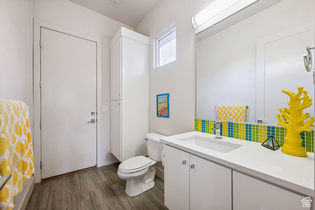 Bathroom featuring wood finished floors and vanity