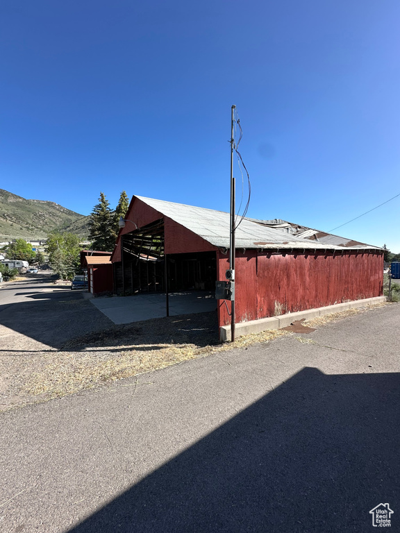 View of home's exterior featuring a mountain view