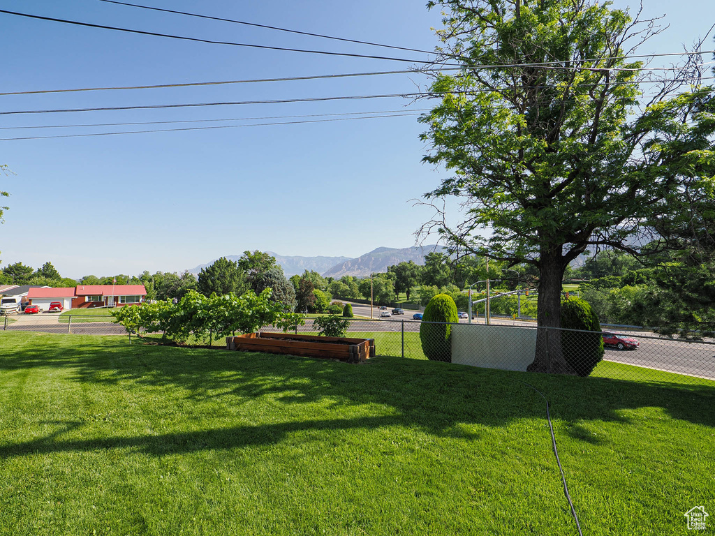 View of yard with a mountain view