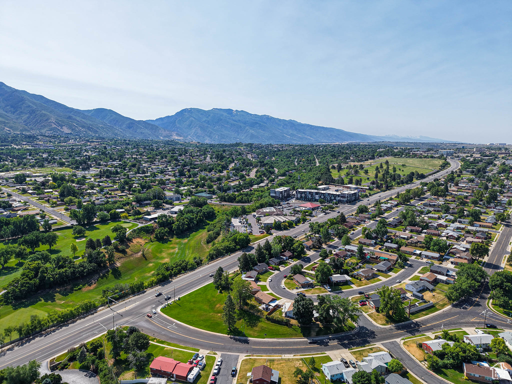 Aerial view of a mountain backdrop