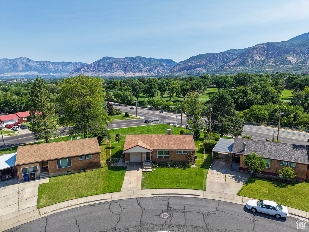 Drone / aerial view of a mountainous background