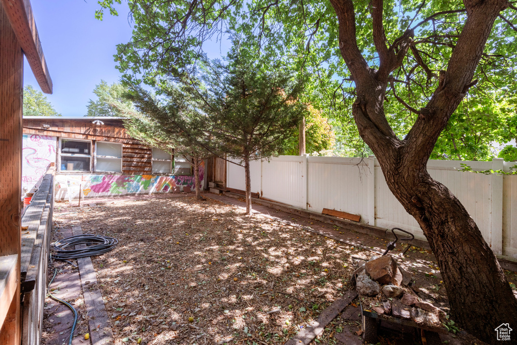 View of fenced backyard