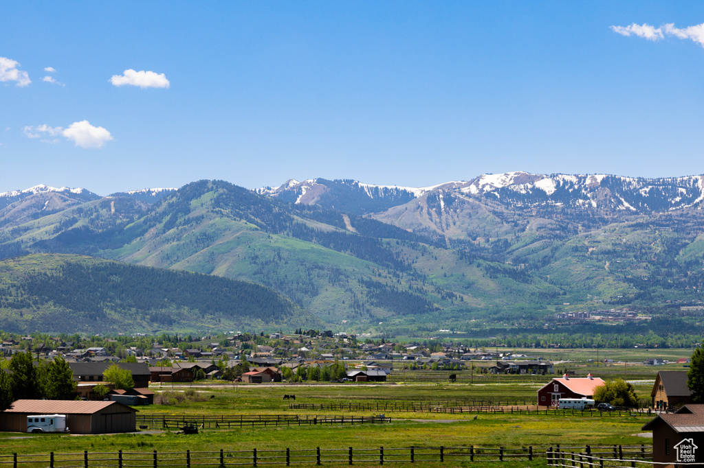 Mountain view featuring agricultural land and rural landscape