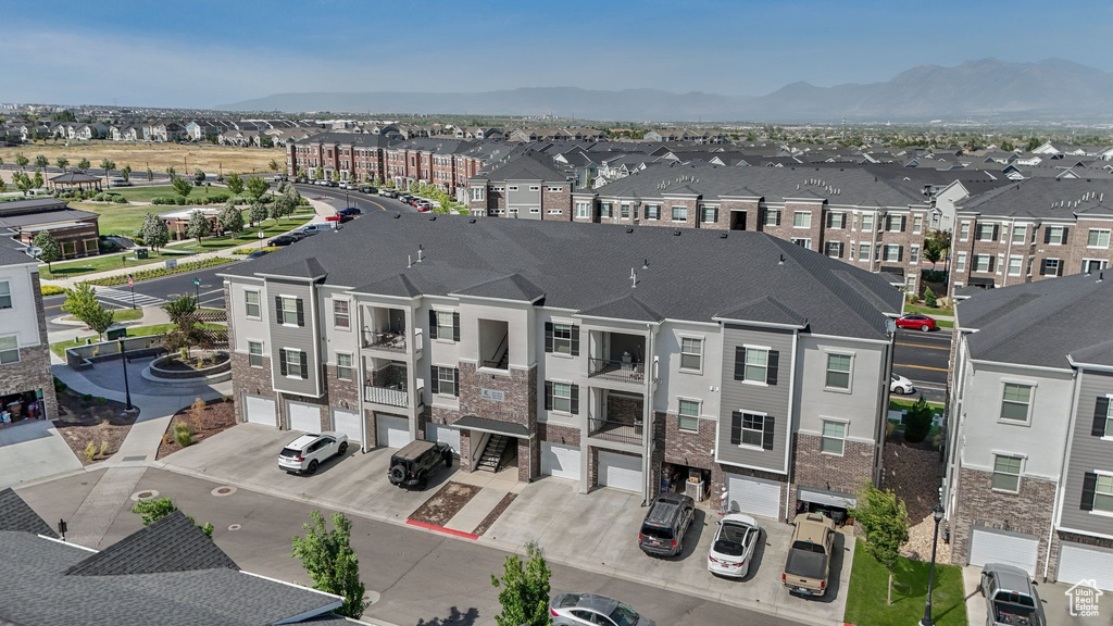 Aerial perspective of suburban area featuring mountains