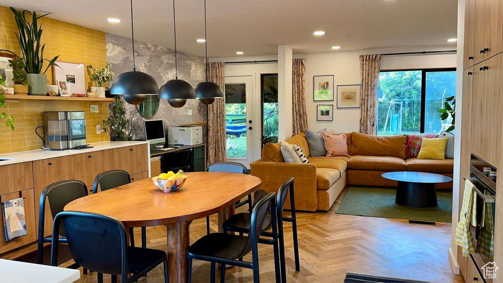 Dining room featuring recessed lighting