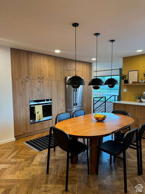 Dining room with recessed lighting