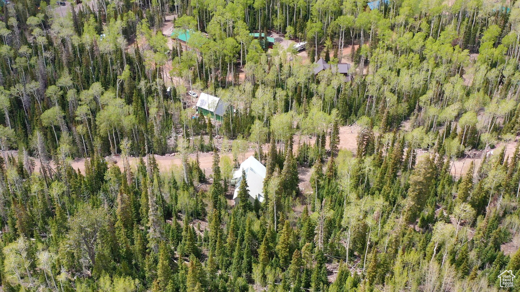 Aerial view of property's location featuring a heavily wooded area