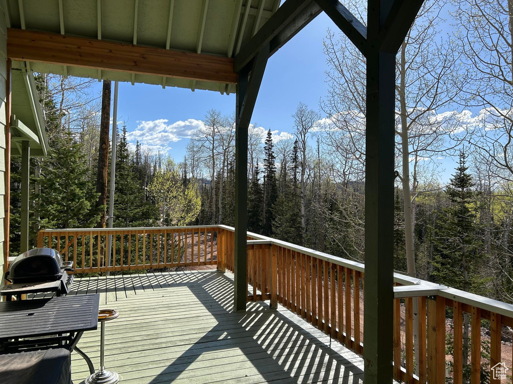 Wooden terrace with a forest view