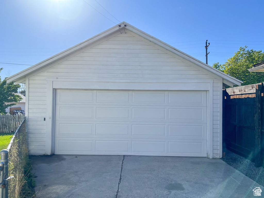 View of detached garage