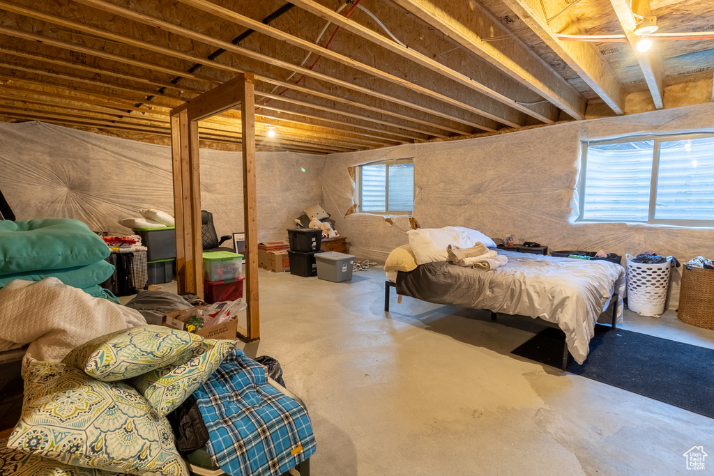 Bedroom with concrete floors