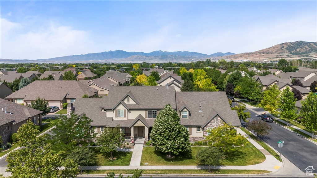 Aerial perspective of suburban area featuring mountains