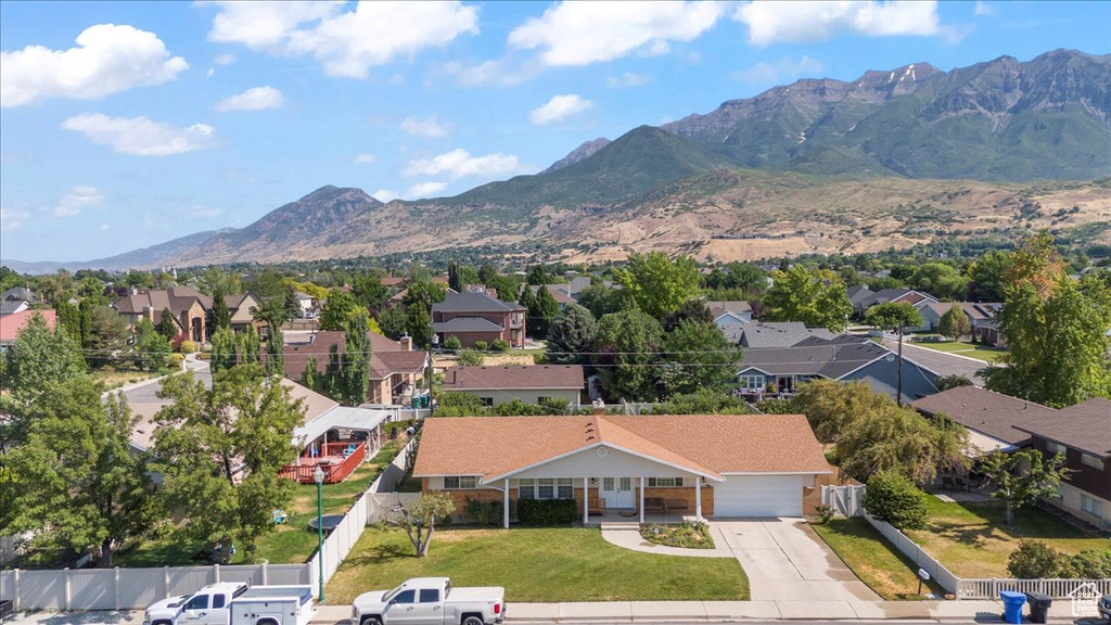 View of mountain background with nearby suburban area
