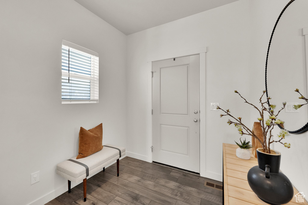 Foyer entrance featuring baseboards and dark wood-style flooring