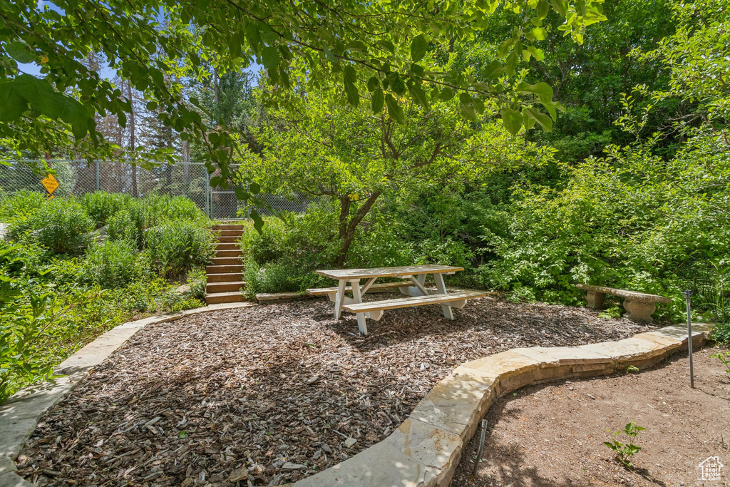 View of yard featuring stairway