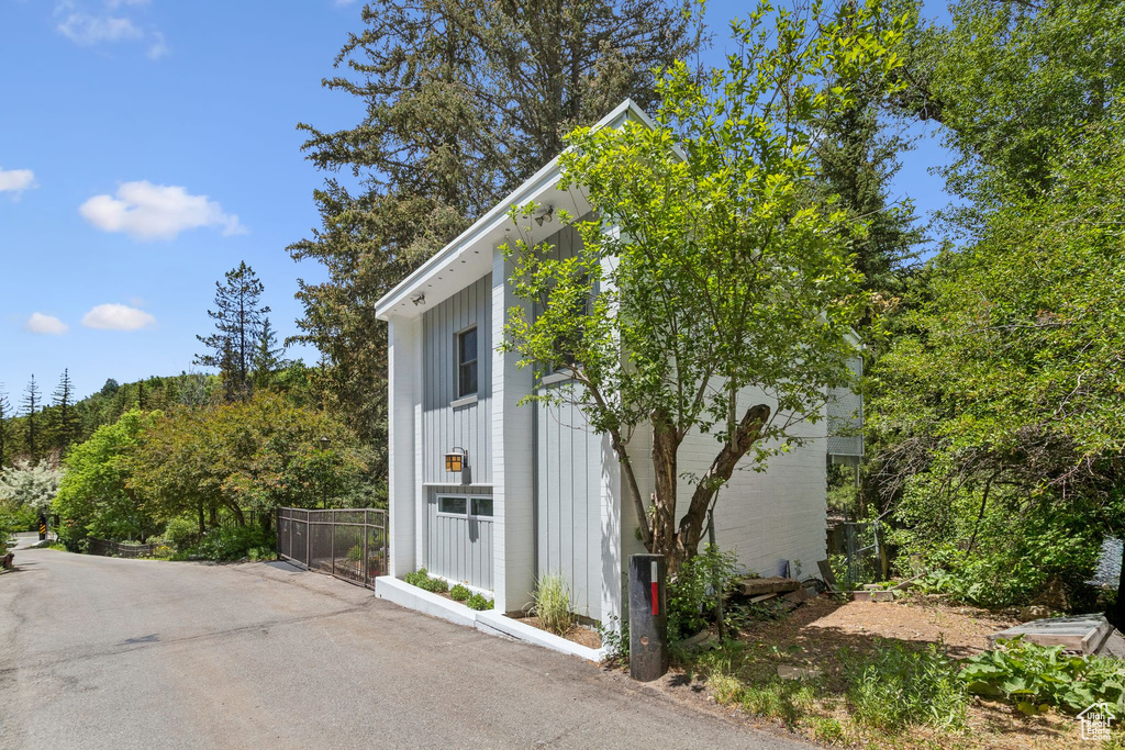 View of side of home with board and batten siding