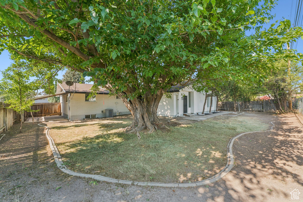 View of fenced backyard