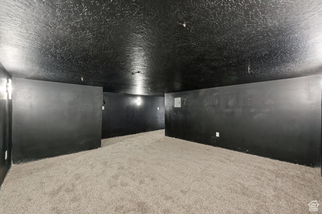 Cinema room featuring carpet flooring