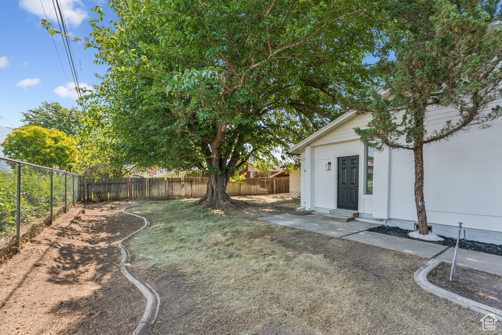 View of fenced backyard