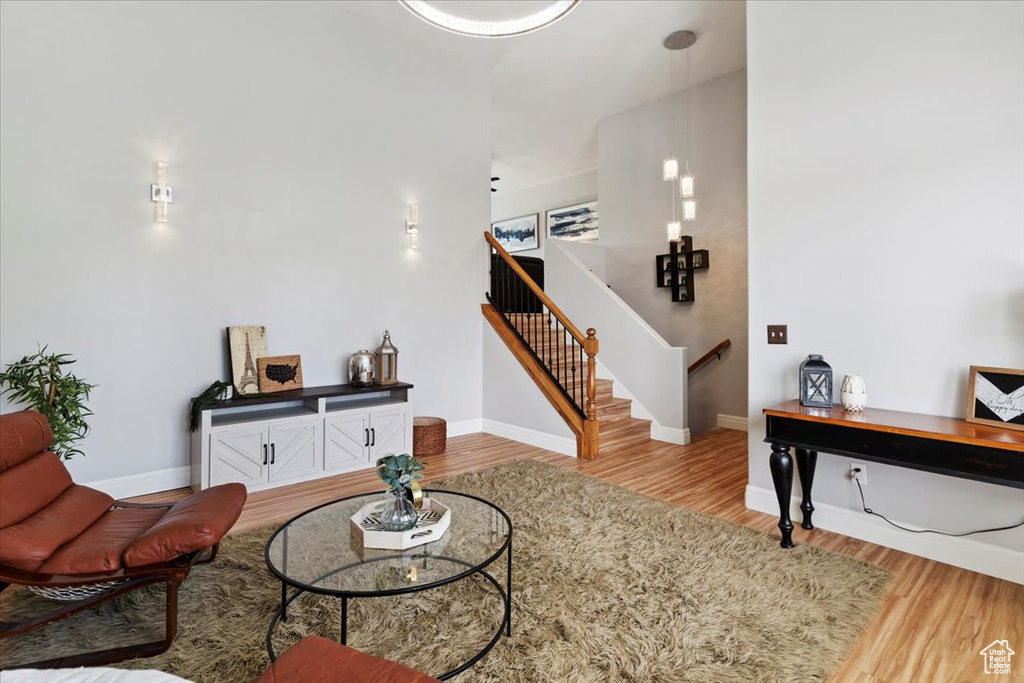 Living area with wood finished floors