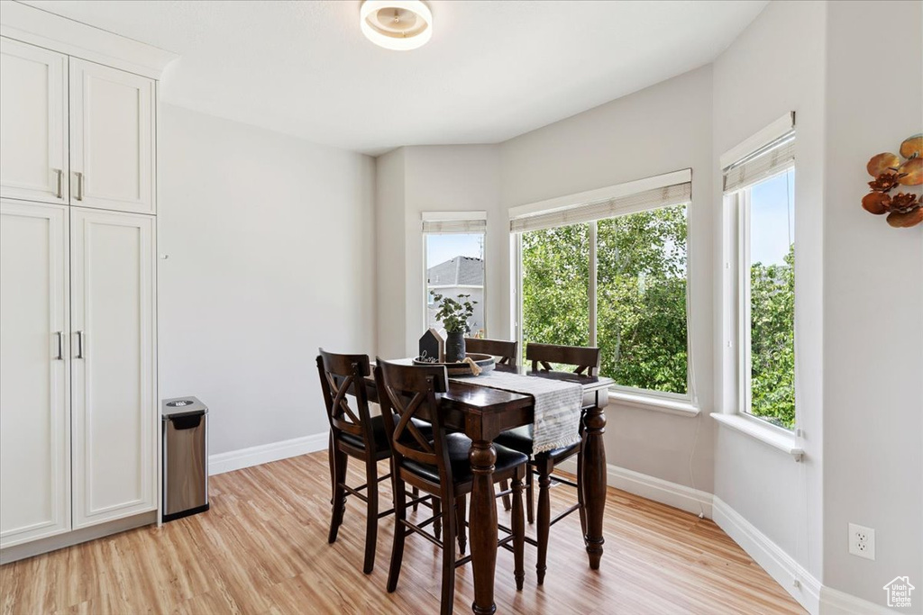 Dining area featuring light wood finished floors