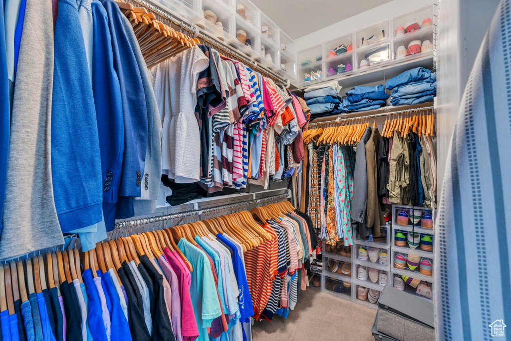 Walk in closet featuring carpet floors