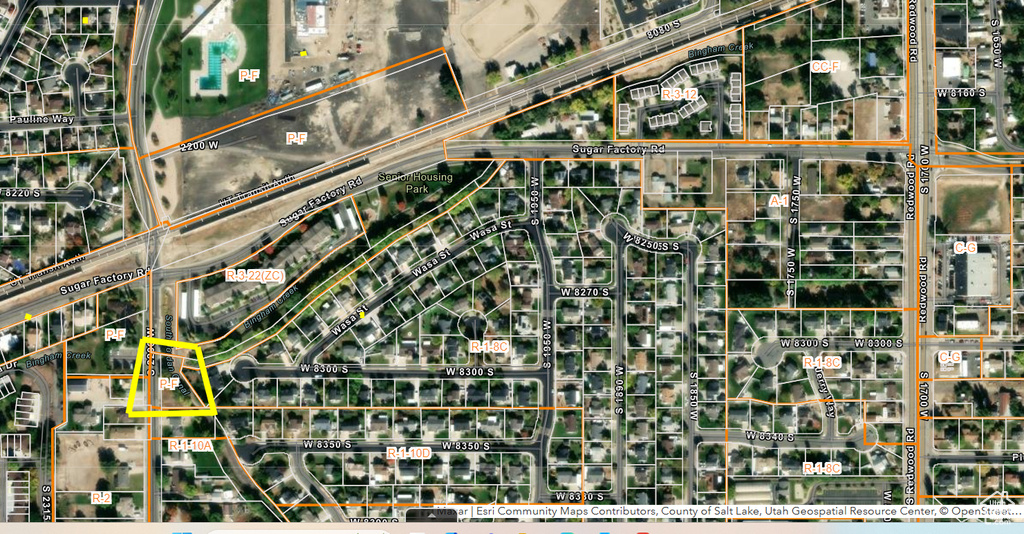 Aerial map of property and surrounding area featuring property parcel outlined