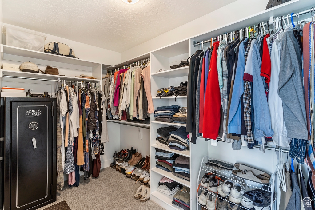 Spacious closet featuring carpet flooring