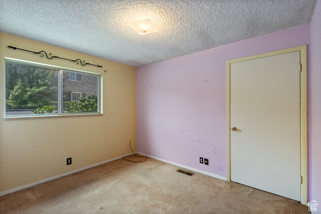 Spare room with carpet flooring and a textured ceiling