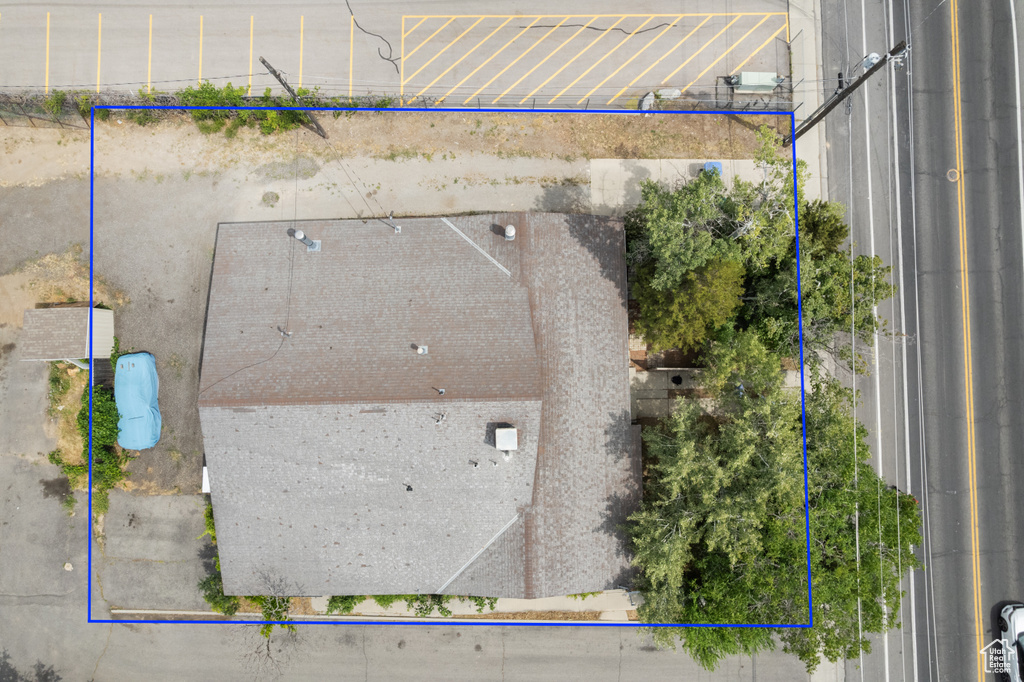 Aerial overview of property's location with property parcel outlined