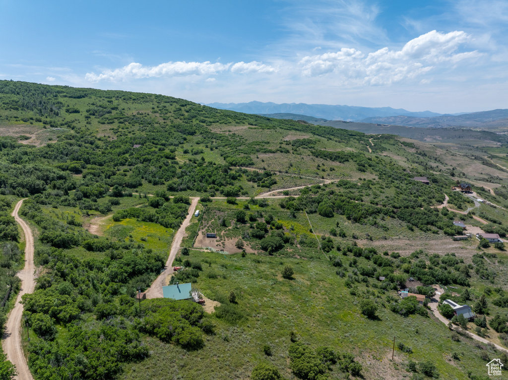 Drone / aerial view of a mountainous background
