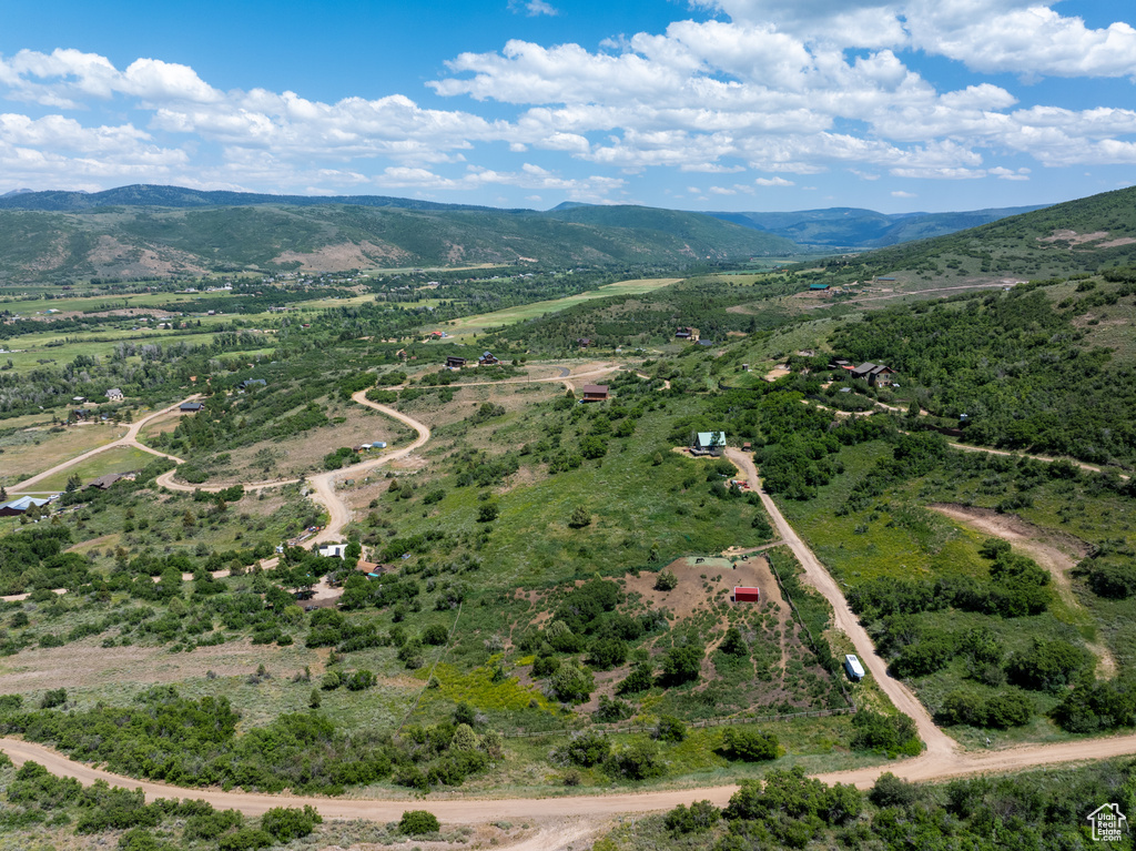 Aerial view of a mountain backdrop