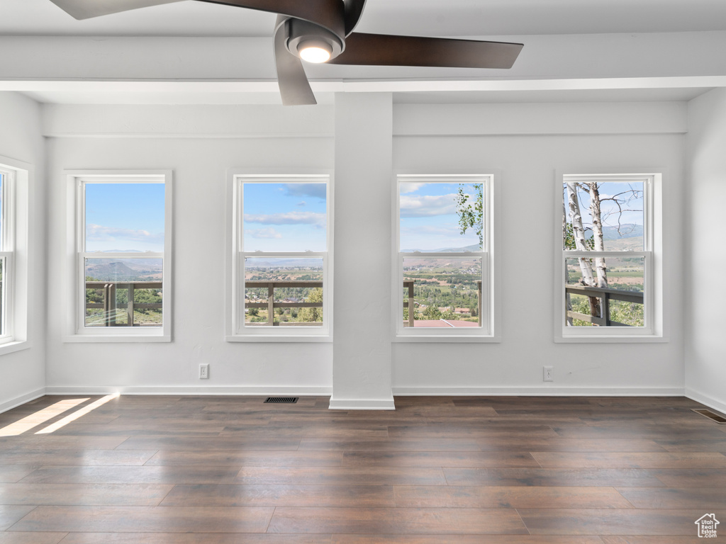 Spare room with plenty of natural light and dark wood finished floors