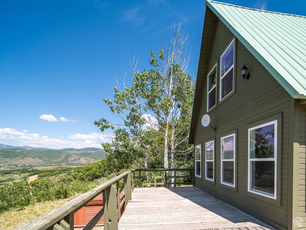 Wooden terrace with a mountain view