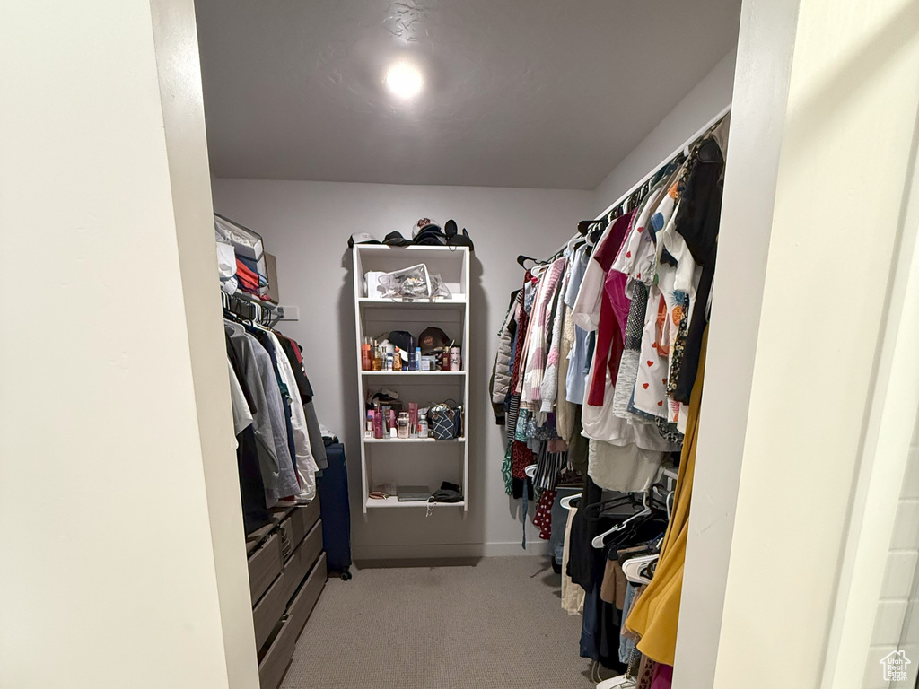 Walk in closet featuring carpet flooring